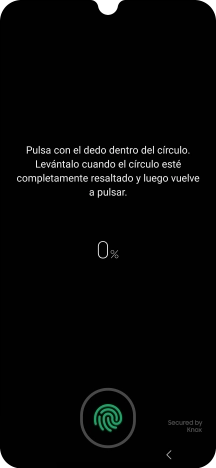 Sigue las indicaciones de la pantalla para crear una huella digital como código de seguridad. Sigue las indicaciones de la pantalla para crear una huella digital como código de seguridad.