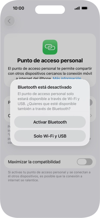 Si la función de wifi está activada, pulsa Solo Wi-Fi y USB.