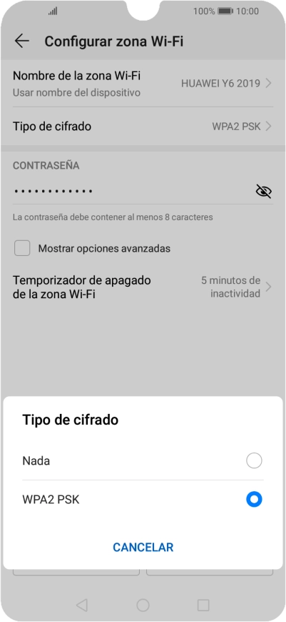 Pulsa WPA2 PSK para proteger la conexión wifi con una contraseña. Pulsa WPA2 PSK para proteger la conexión wifi con una contraseña.