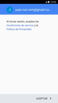 Pulsa ACEPTAR y sigue las indicaciones de la pantalla para seleccionar los ajustes de tu cuenta de Google. Pulsa ACEPTAR y sigue las indicaciones de la pantalla para seleccionar los ajustes de tu cuenta de Google.