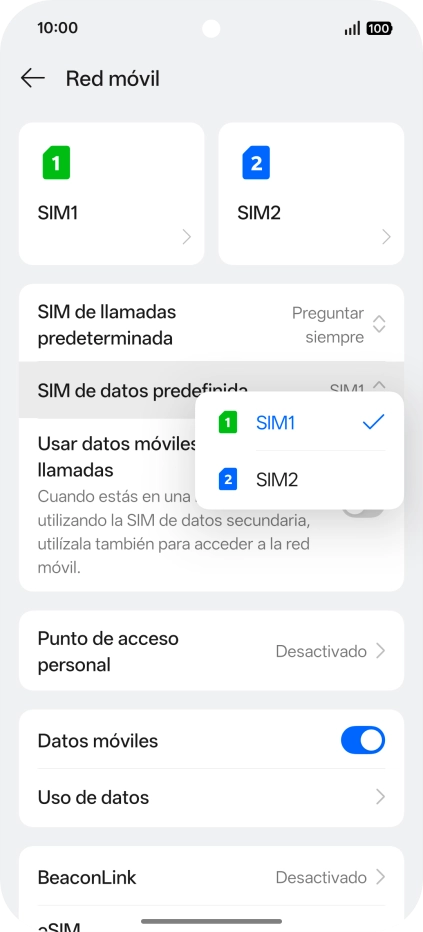 Pulsa la SIM de la línea móvil deseada. Pulsa la SIM de la línea móvil deseada.