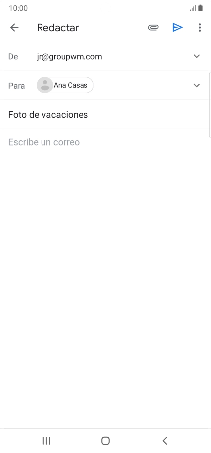 Pulsa en el campo de escritura y escribe el texto del correo electrónico. Pulsa en el campo de escritura y escribe el texto del correo electrónico.