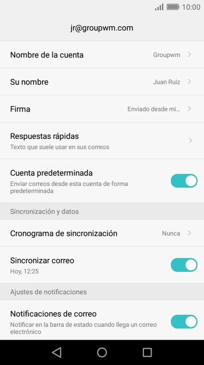 Pulsa Nombre de la cuenta e introduce el nombre de la cuenta de correo electrónico. Pulsa Nombre de la cuenta e introduce el nombre de la cuenta de correo electrónico.