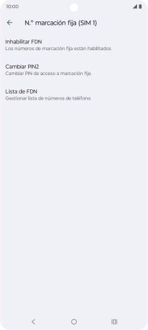 Pulsa Inhabilitar FDN para desactivar la marcación fija. Pulsa Inhabilitar FDN para desactivar la marcación fija.