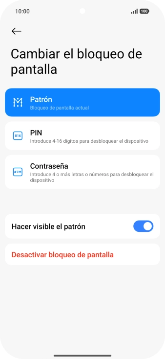 Pulsa Desactivar bloqueo de pantalla e introduce el código de seguridad extra que has creado anteriormente. Pulsa Desactivar bloqueo de pantalla e introduce el código de seguridad extra que has creado anteriormente.