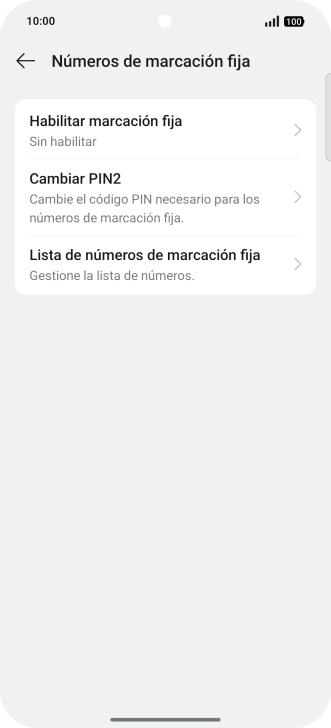 Pulsa Habilitar marcación fija. Pulsa Habilitar marcación fija.