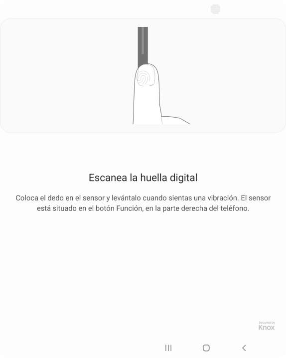 Sigue las indicaciones de la pantalla para crear una huella digital como código de seguridad. Sigue las indicaciones de la pantalla para crear una huella digital como código de seguridad.