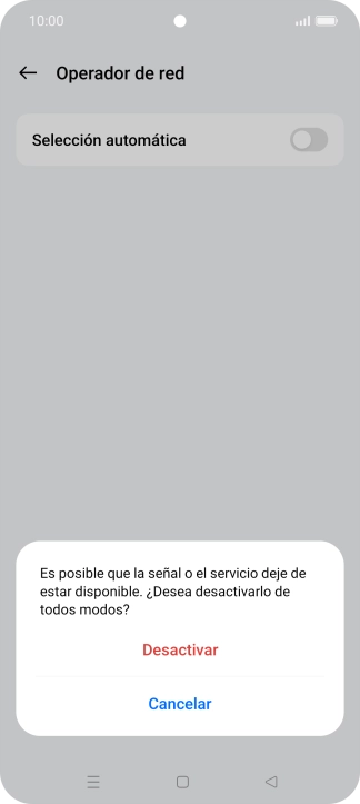 Pulsa Desactivar para desactivar la función y espera mientras el teléfono está buscando redes. Pulsa Desactivar para desactivar la función y espera mientras el teléfono está buscando redes.