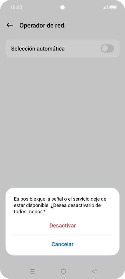 Pulsa Desactivar para desactivar la función y espera mientras el teléfono está buscando redes. Pulsa Desactivar para desactivar la función y espera mientras el teléfono está buscando redes.
