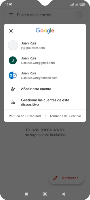 Pulsa la cuenta de correo electrónico deseada. Pulsa la cuenta de correo electrónico deseada.