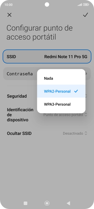 Pulsa WPA3-Personal para proteger la conexión wifi con una contraseña. Pulsa WPA3-Personal para proteger la conexión wifi con una contraseña.