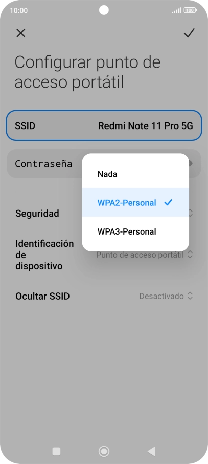 Pulsa WPA3-Personal para proteger la conexión wifi con una contraseña. Pulsa WPA3-Personal para proteger la conexión wifi con una contraseña.