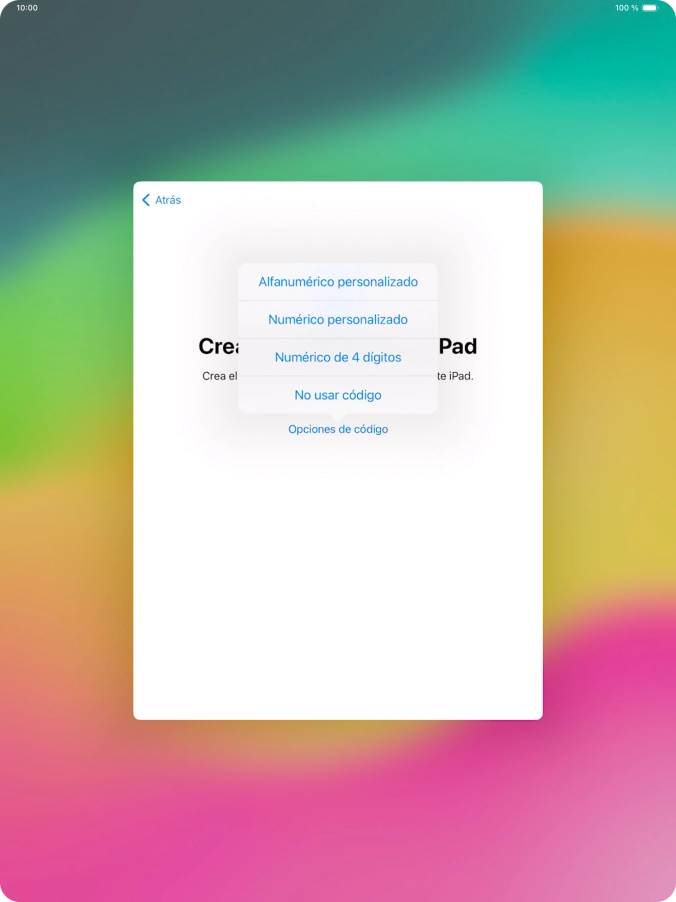 Sigue las indicaciones de la pantalla para activar el uso del código de seguridad o pulsa No usar código. Sigue las indicaciones de la pantalla para activar el uso del código de seguridad o pulsa No usar código.