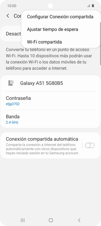 Pulsa Configurar Conexión compartida. Pulsa Configurar Conexión compartida.