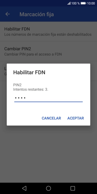 Introduce el código PIN2 y pulsa ACEPTAR.