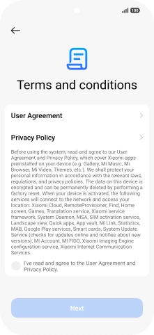 Press the field to accept the terms and conditions. Press the field to accept the terms and conditions.