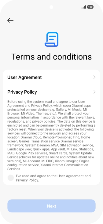 Press the field to accept the terms and conditions. Press the field to accept the terms and conditions.