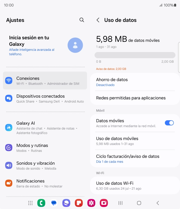 El consumo total de datos se visualiza ahora en la pantalla. El consumo total de datos se visualiza ahora en la pantalla.