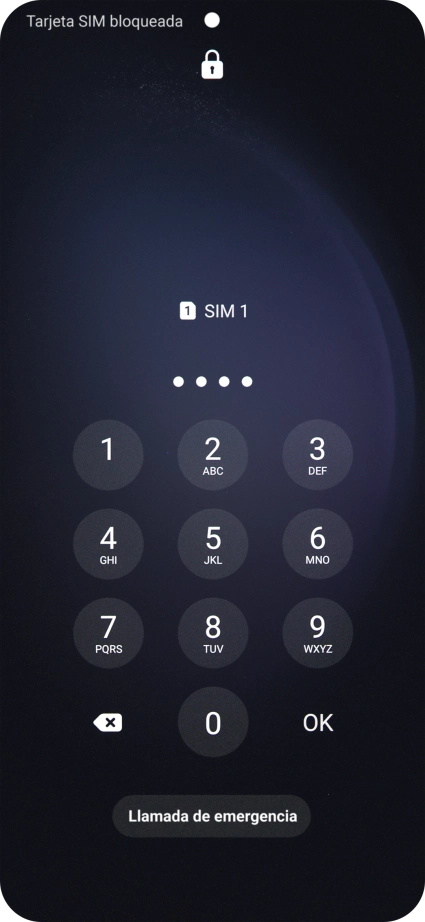 Si es necesario desbloquear la tarjeta SIM, introduce el código PIN y pulsa OK. Si es necesario desbloquear la tarjeta SIM, introduce el código PIN y pulsa OK.