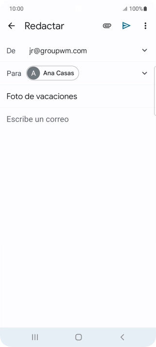 Pulsa en el campo de escritura y escribe el texto del correo electrónico. Pulsa en el campo de escritura y escribe el texto del correo electrónico.