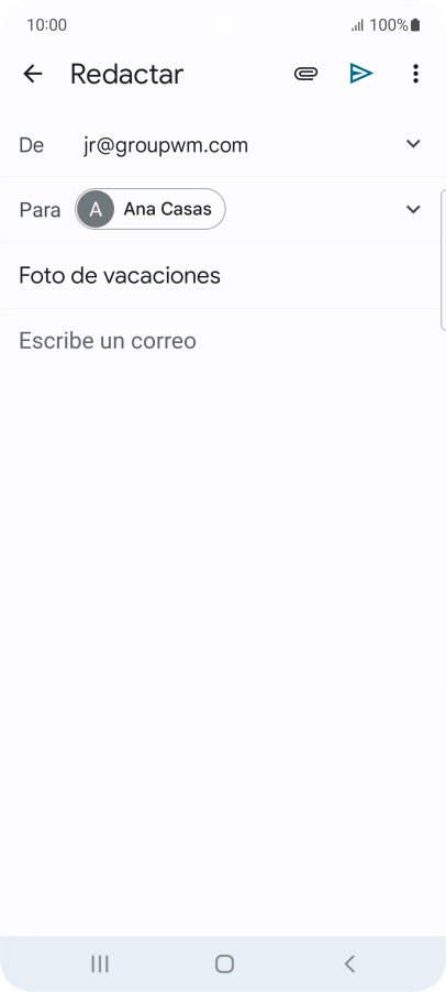 Pulsa en el campo de escritura y escribe el texto del correo electrónico. Pulsa en el campo de escritura y escribe el texto del correo electrónico.