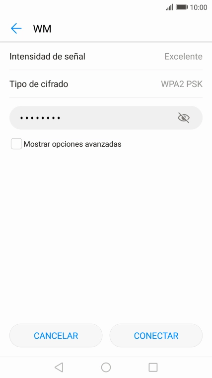 Introduce la contraseña de la red wifi y pulsa CONECTAR.