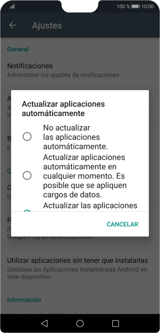 Para desactivar la actualización automática de apps, pulsa No actualizar las aplicaciones automáticamente.