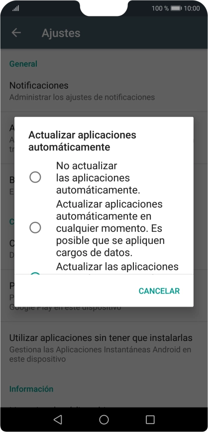 Para desactivar la actualización automática de apps, pulsa No actualizar las aplicaciones automáticamente.