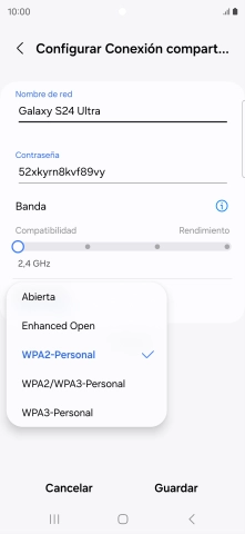 Pulsa WPA3-Personal para proteger la conexión wifi con una contraseña.