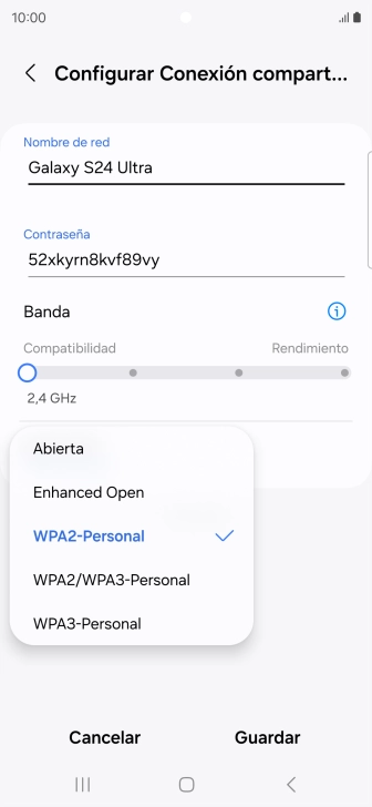 Pulsa WPA3-Personal para proteger la conexión wifi con una contraseña.