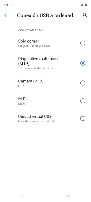 Pulsa Dispositivo multimedia (MTP). Pulsa Dispositivo multimedia (MTP).