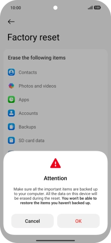 Press OK. Wait a moment while the factory default settings are restored. Follow the instructions on the screen to set up your phone and prepare it for use.