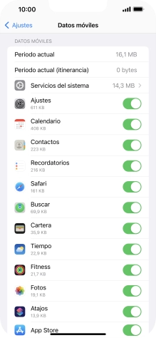 El consumo de datos por cada aplicación aparece bajo el nombre de la aplicación.