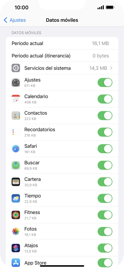El consumo de datos por cada aplicación aparece bajo el nombre de la aplicación.