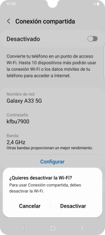 Si la función de wifi está activada, pulsa Desactivar. Si la función de wifi está activada, pulsa Desactivar.