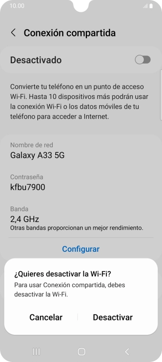 Si la función de wifi está activada, pulsa Desactivar. Si la función de wifi está activada, pulsa Desactivar.