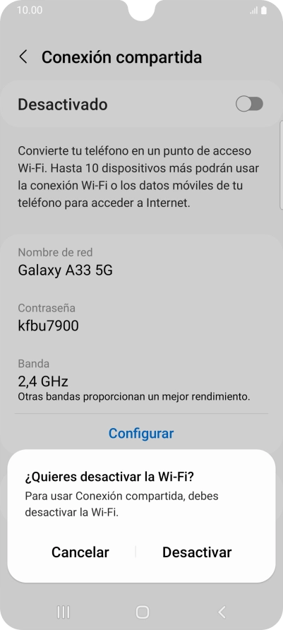 Si la función de wifi está activada, pulsa Desactivar. Si la función de wifi está activada, pulsa Desactivar.