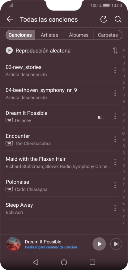 Pulsa una categoría y desplázate al archivo de música deseado. Pulsa una categoría y desplázate al archivo de música deseado.