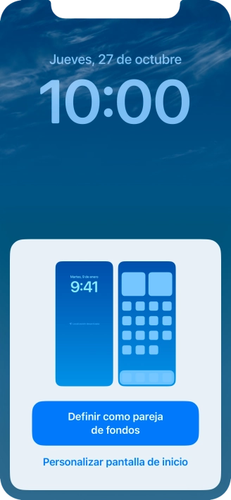 Si deseas utilizar el mismo tema de color en la pantalla de inicio, pulsa Definir como pareja de fondos. Si deseas utilizar el mismo tema de color en la pantalla de inicio, pulsa Definir como pareja de fondos.