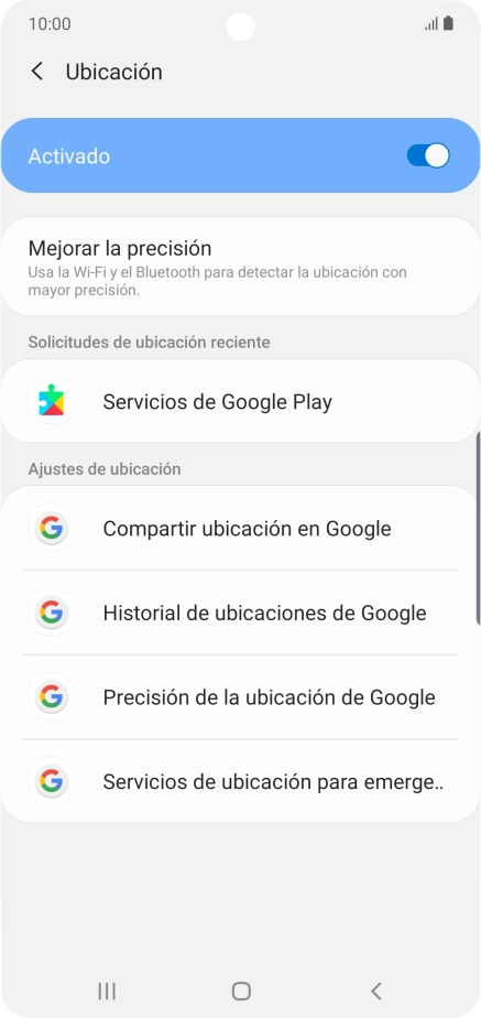 Pulsa Precisión de la ubicación de Google. Pulsa Precisión de la ubicación de Google.