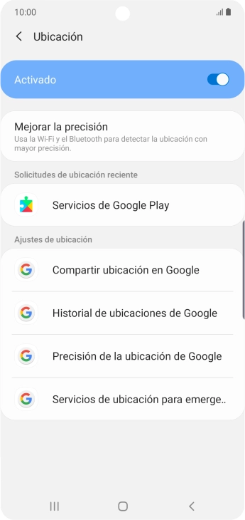 Pulsa Precisión de la ubicación de Google. Pulsa Precisión de la ubicación de Google.