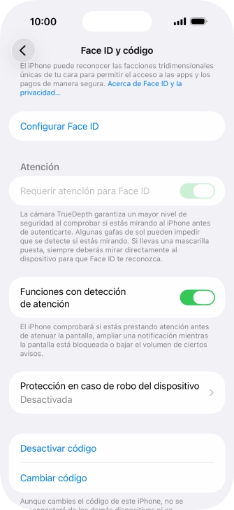 Pulsa Desactivar código e introduce el código de seguridad. Pulsa Desactivar código e introduce el código de seguridad.
