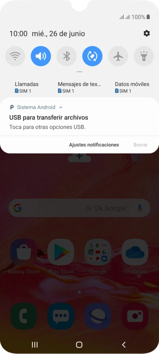Pulsa Toca para otras opciones USB..