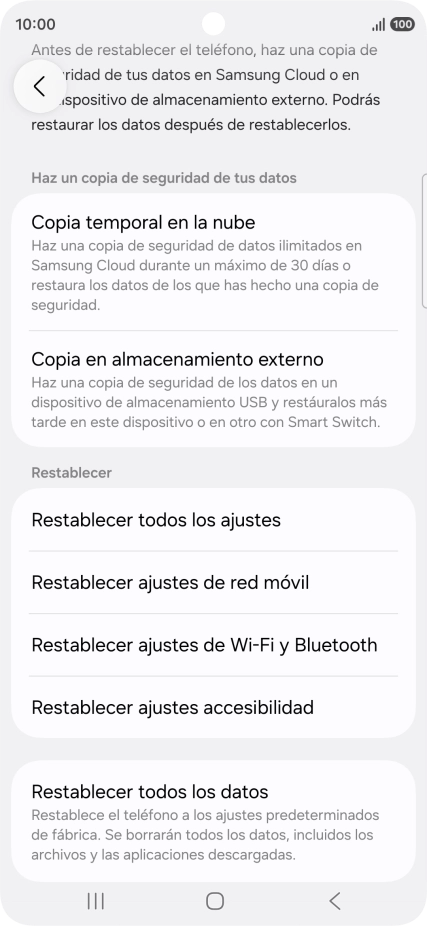 Pulsa Restablecer ajustes de red móvil. Pulsa Restablecer ajustes de red móvil.