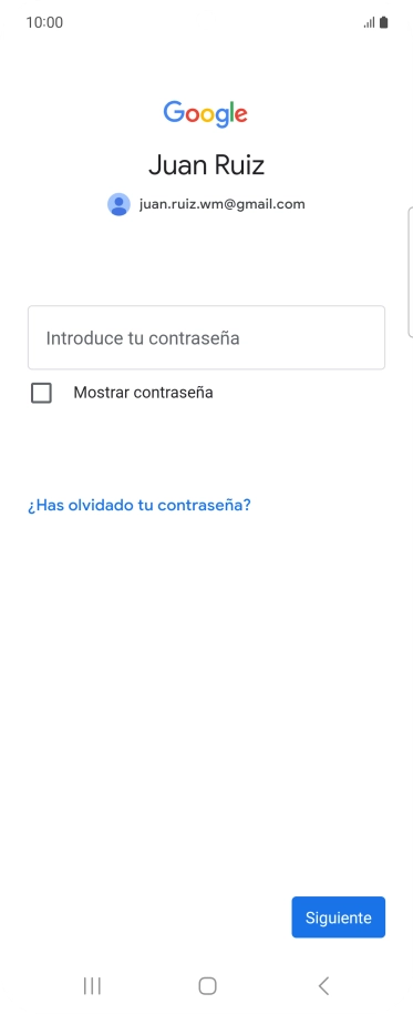 Pulsa Introduce tu contraseña e introduce la contraseña de tu cuenta de Google.