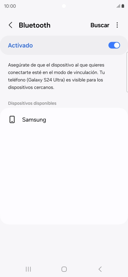 Pulsa el dispositivo Bluetooth deseado y sigue las indicaciones de la pantalla para vincular el dispositivo al teléfono.