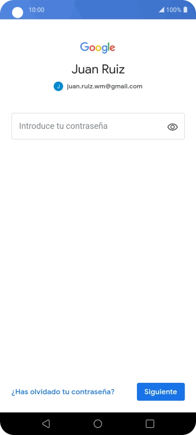 Pulsa Introduce tu contraseña e introduce la contraseña de tu cuenta de Google. Pulsa Introduce tu contraseña e introduce la contraseña de tu cuenta de Google.