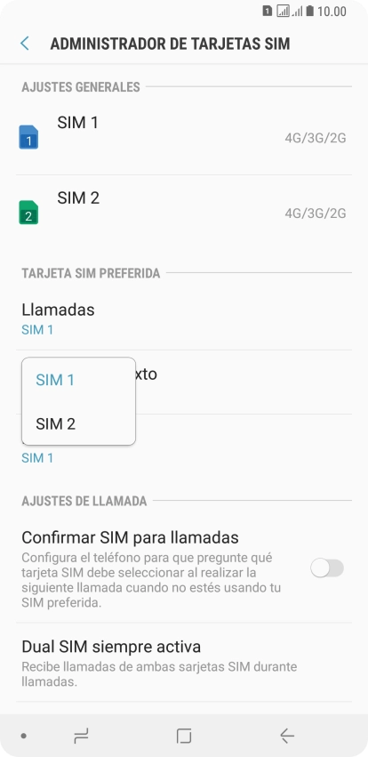 Pulsa la tarjeta SIM deseada.