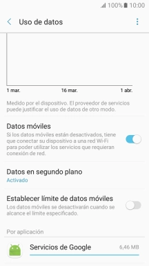 Y el consumo de datos por cada aplicación aparece bajo Por aplicación. Y el consumo de datos por cada aplicación aparece bajo Por aplicación.