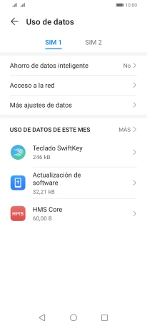 El consumo de datos por cada aplicación aparece bajo el nombre de la aplicación. El consumo de datos por cada aplicación aparece bajo el nombre de la aplicación.